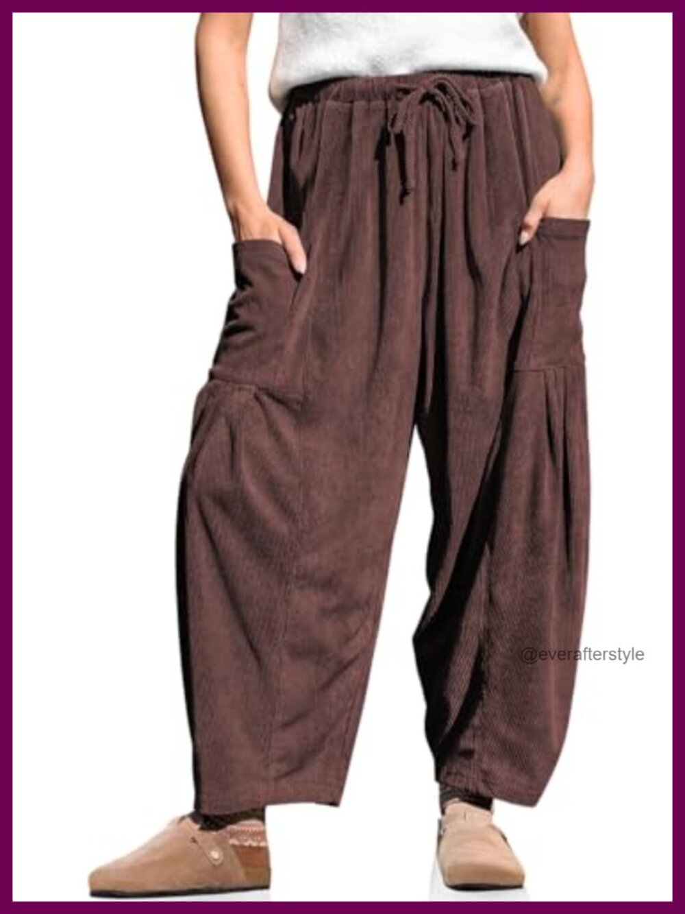 Women's Corduroy Barrel Pants Wide Leg Drawstring Pockets